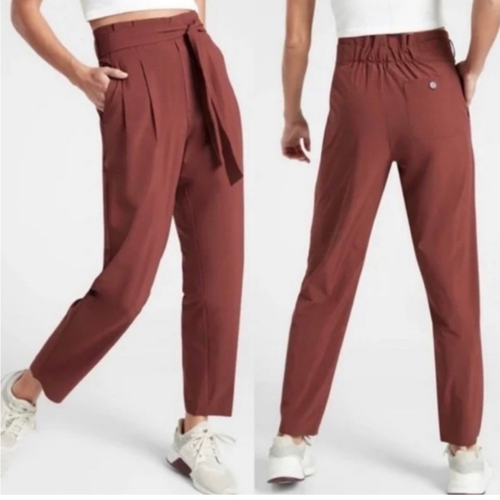 Athleta‎ Skyline Pant II Size 6 Paperbag Waist Belted Cognac Brown